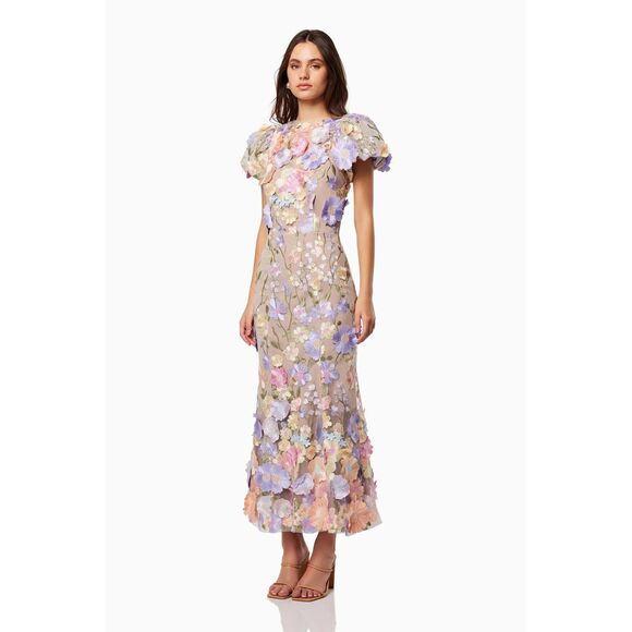 Elliatt Astraea 3D Floral Lace Maxi Dress Wedding Guest Dress Size XS Pre-Loved - Picture 1 of 9